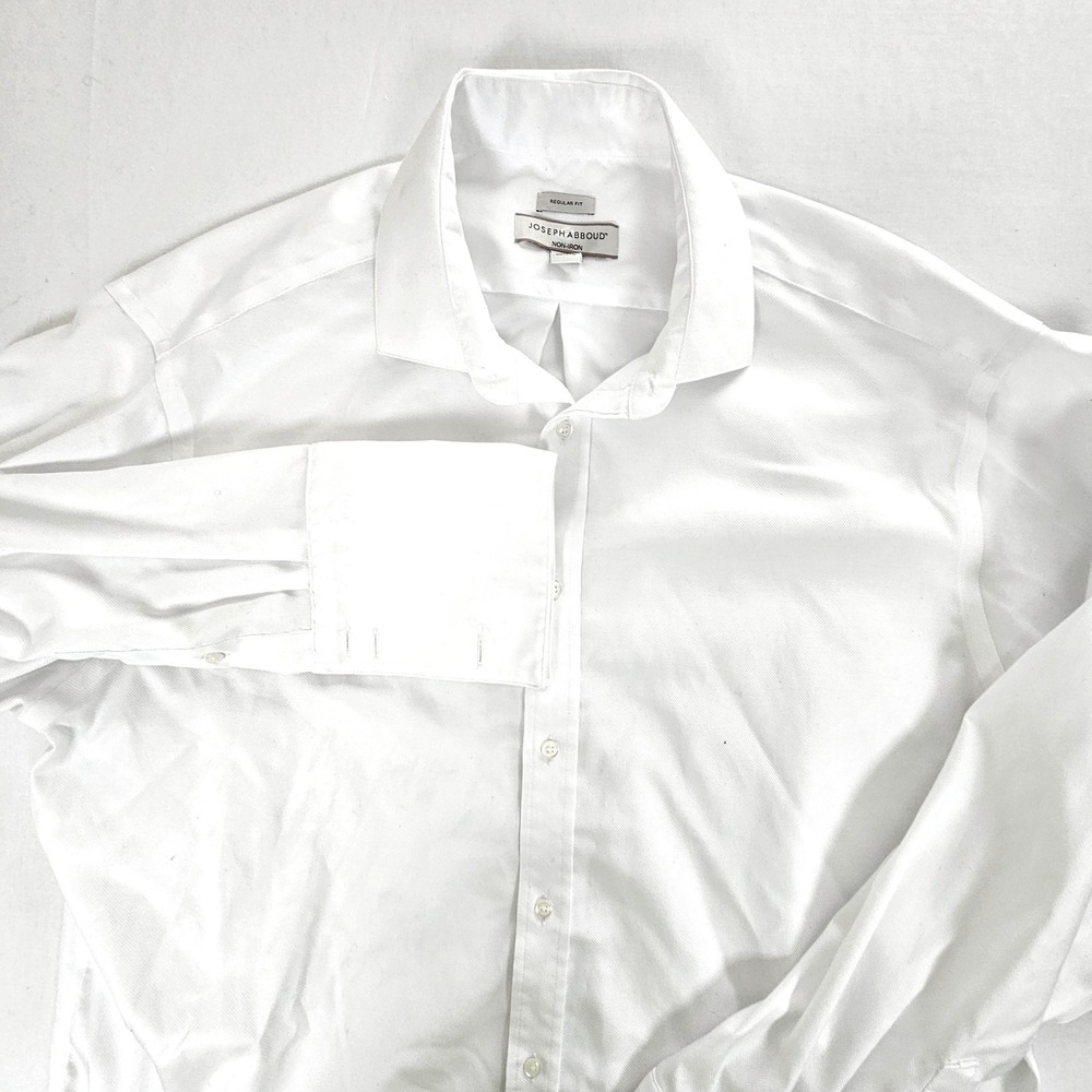 Joseph Abboud Mens White Non-Iron Dress Shirt Regular Fit French Cuff 17.5 34/35